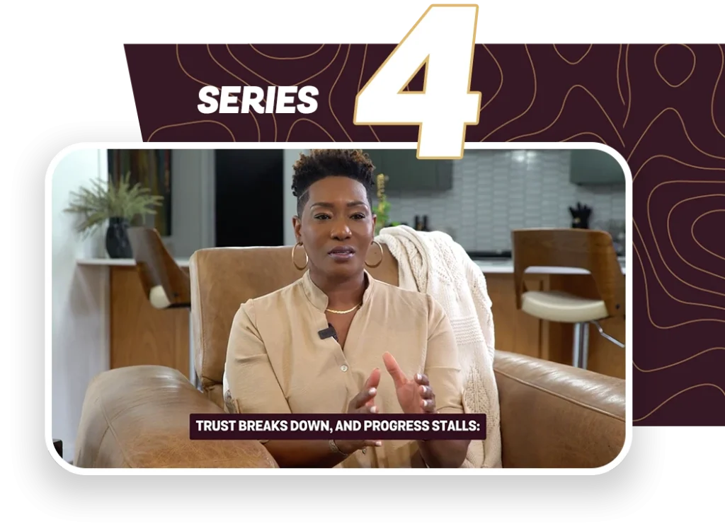 series 4 promo of risha speaking on a leather chair
